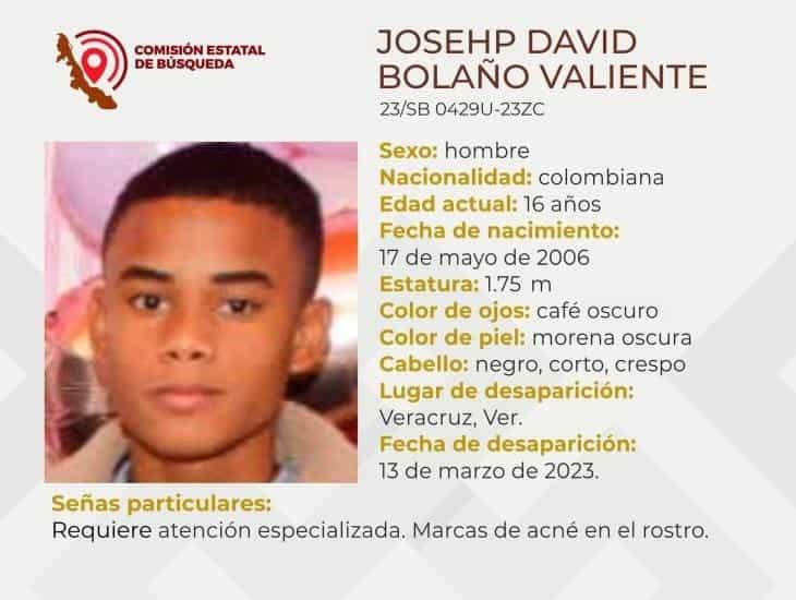 Josehp David de 16 años, originario de Colombia desapareció en el puerto de Veracruz