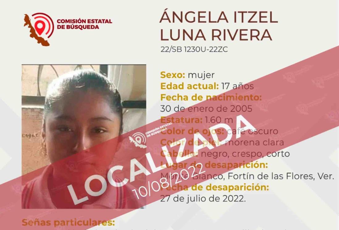 Localizan a Ángela Itzel Luna, joven desaparecida en Fortín