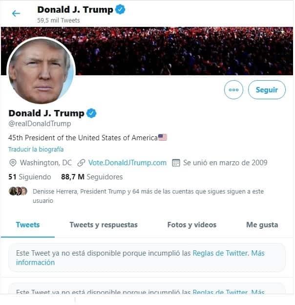 Twitter bloquea cuenta de Trump; advierte sobre suspensión permanente