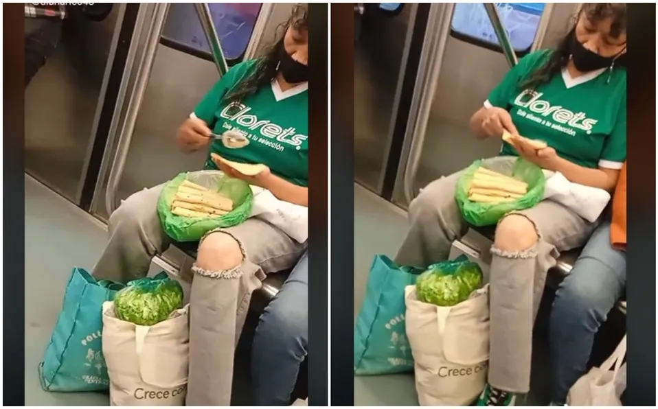 Graban a mujer preparando tacos de papa en metro de la cdmx
