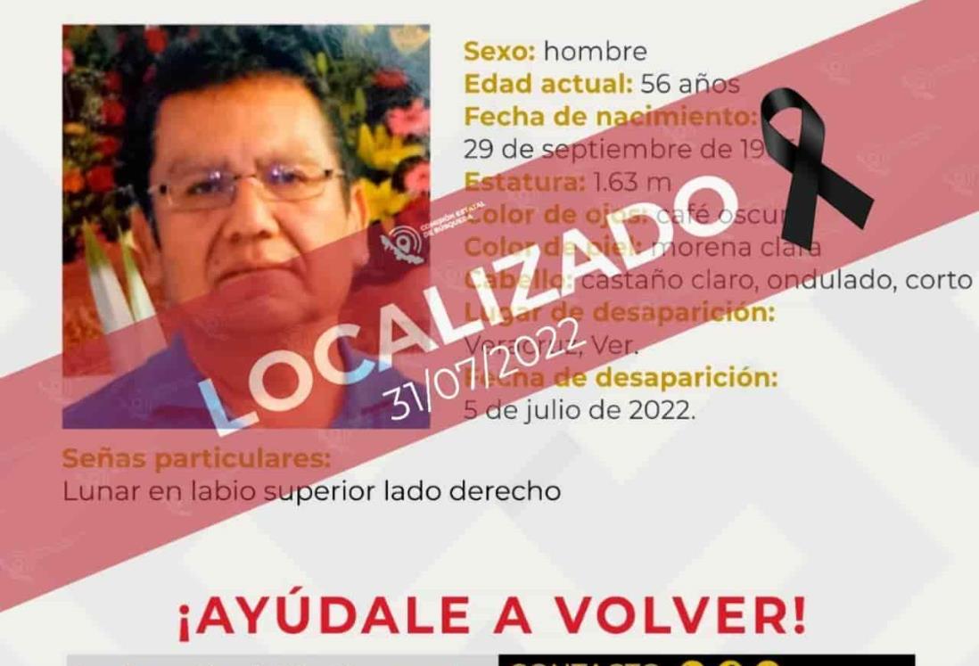 Localizan sin vida a persona reportada como desaparecida en Veracruz