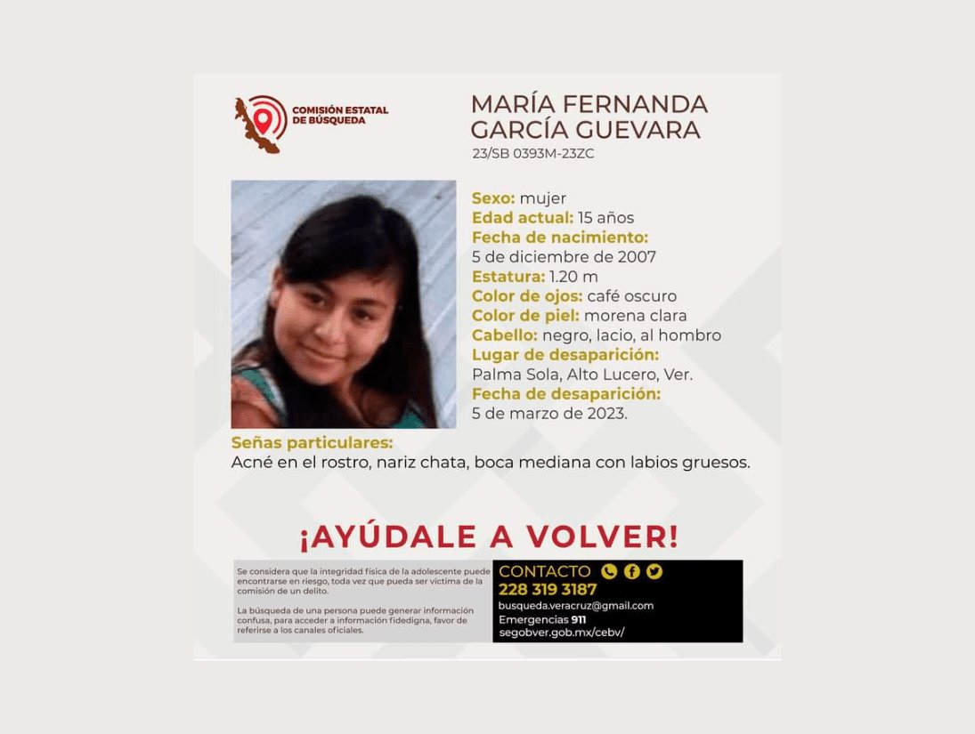 Buscan a María Fernanda, menor desaparecida en Alto Lucero