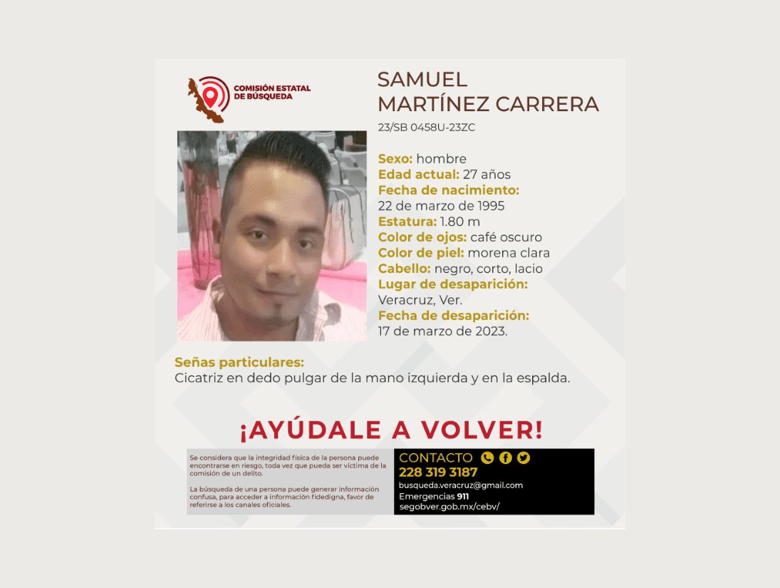 Buscan a Samuel Martínez, desaparecido en Veracruz