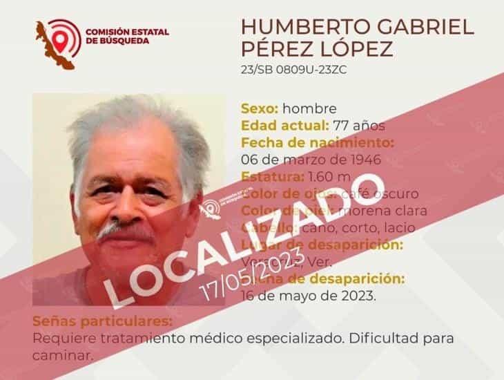 Localizan a Humberto Gabriel de 77 años en Veracruz, tenía 2 días desaparecido