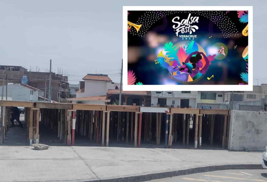 Inicia instalación de gradas y palcos VIP para el Salsa Fest 2023 en Boca del Río