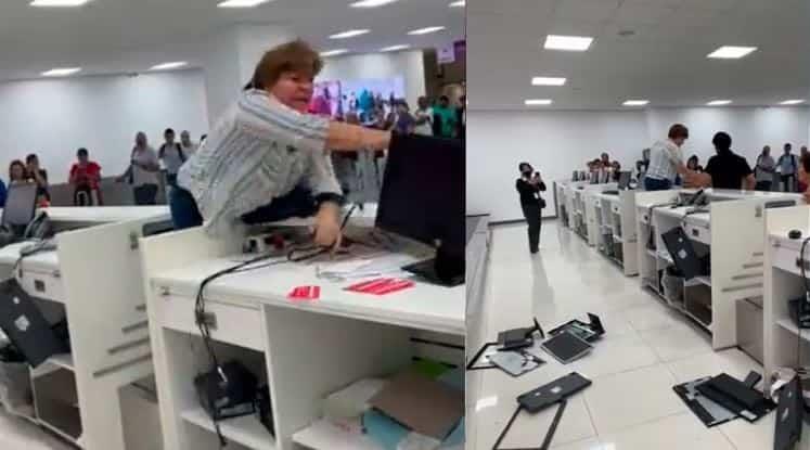 Mujer pierde el control y destruye mobiliario de aerolínea en el Aeropuerto de México | VIDEO